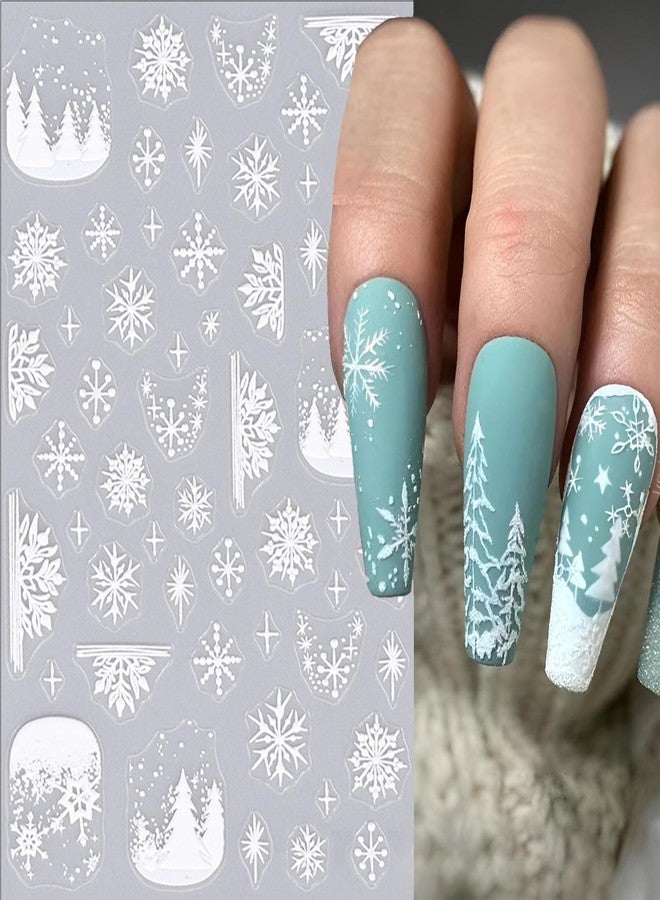 winthrop 6 Sheets Christmas Nail Art Stickers Snowflake 5D Embossed Self-Adhesive Nail Decals,White Xmas Tree Winter Romance Nail Sticker,Holiday DIY Manicure Decoration Supplies Accessories for Women Girl - Image 4
